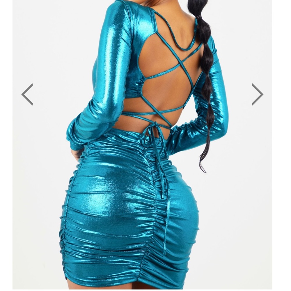 Metallic Teal/Turquoise Strappy Dress